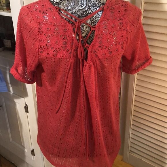 Boho Basic Top with sexy back tie in Coral Red - Picture 5 of 7